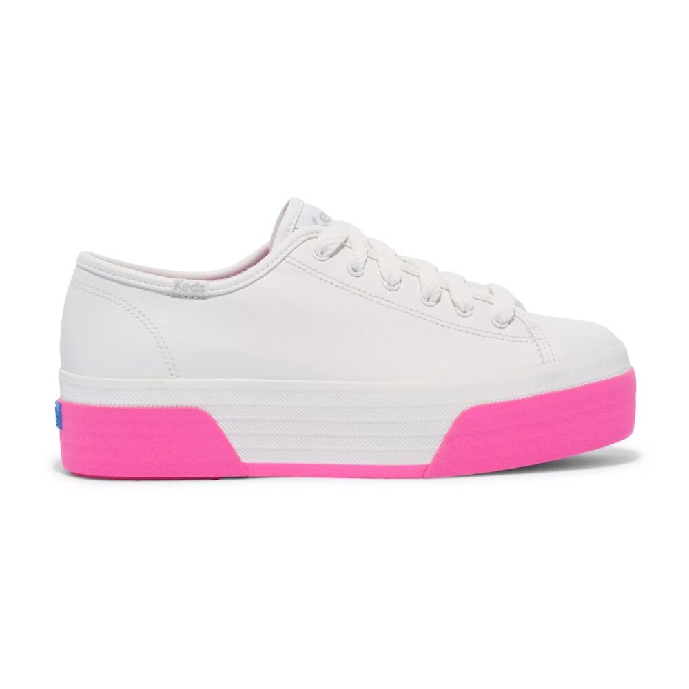 NEW, Worn Once, Platform Keds with Hot Pink Sole - Keds Triple Up Leather Bumper